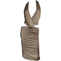 Tom Ford Gucci Plunge Halter Cutout Waist Silk Dress