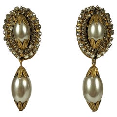 Miriam Haskell Pearl and Rose Montee Drop Earrings