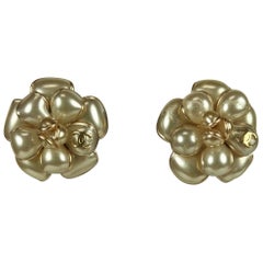 Vintage Chanel Pearlized Poured Glass Camellia Earrings