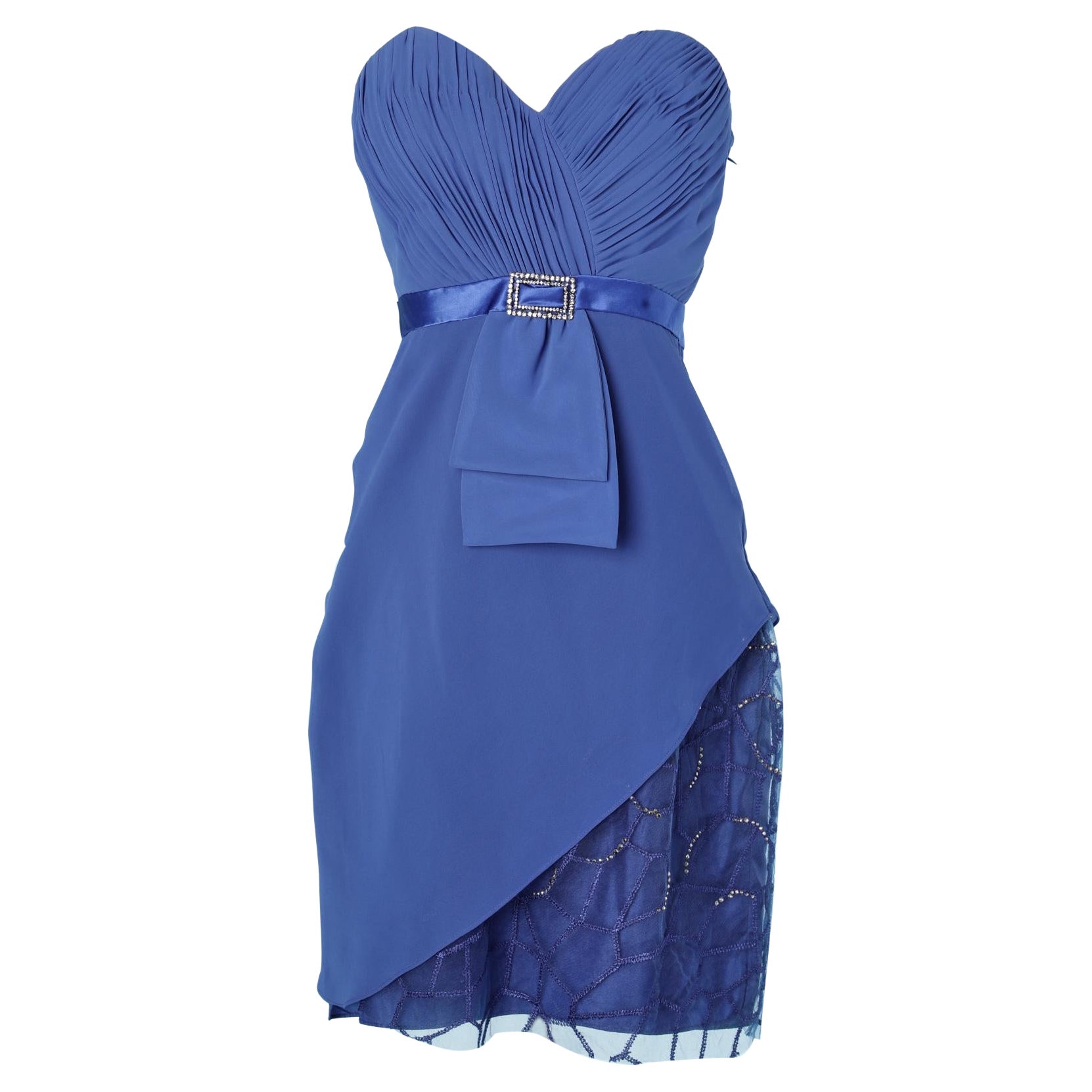 Blue cocktail bustier dress Monte Napoleone  For Sale