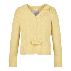 CHANEL Yellow Fantasy Tweed Jacket Blazer with "COCO" Details 44