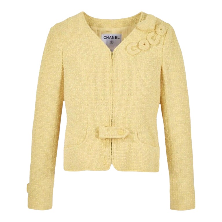 CHANEL Yellow Fantasy Tweed Jacket Blazer with COCO Details 44
