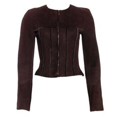 Retro UNWORN Chanel Brown Lambskin Suede Fur Shearling Outwear Jacket 34