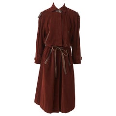 Yves Saint Laurent Corduroy Coat with Leather Detail
