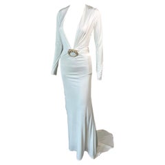 Vintage Tom Ford for Gucci F/W 2004 Runway Plunging Cutout Ivory Evening Dress Gown