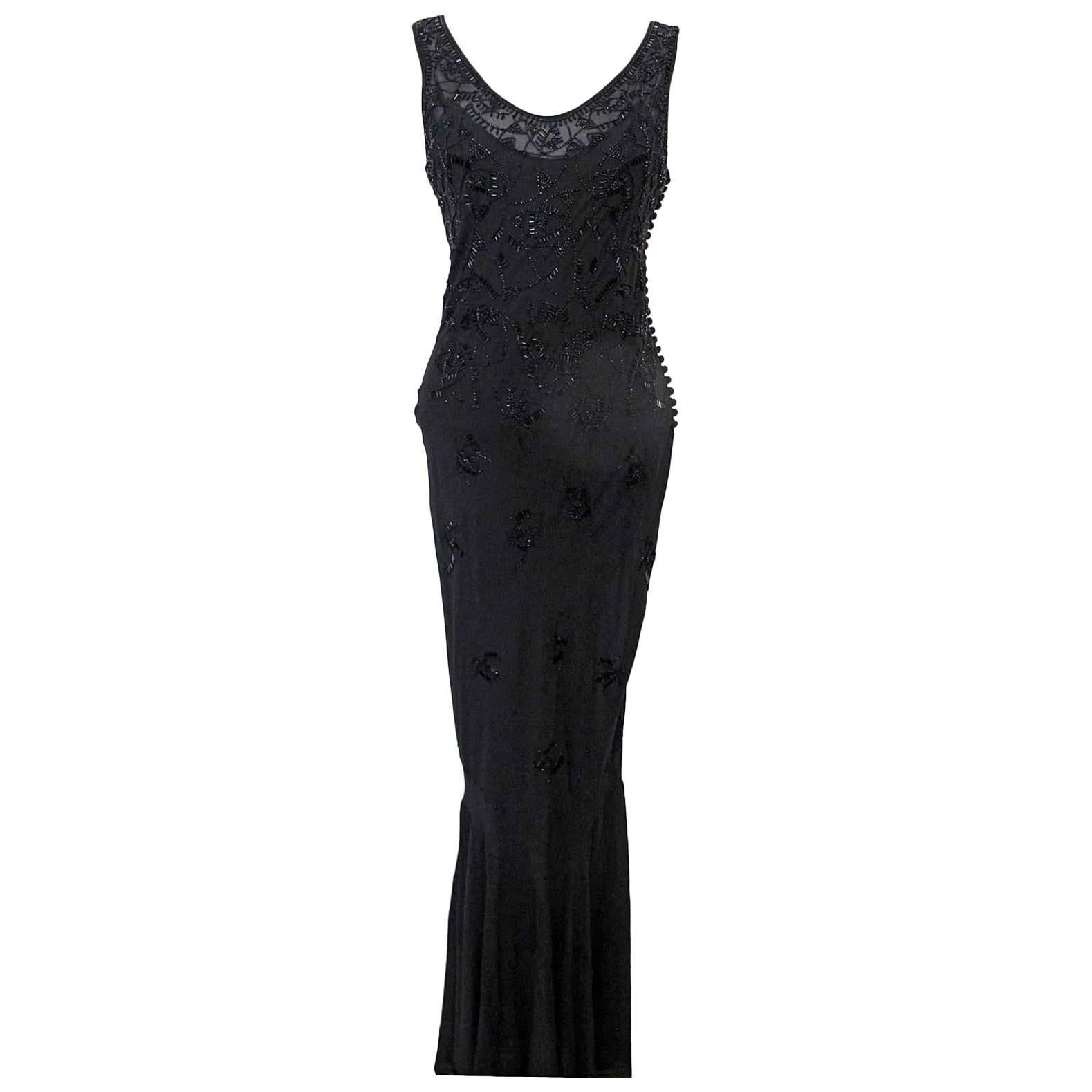John Galliano for Christian Dior Sleeveless Black Beaded Gown For Sale