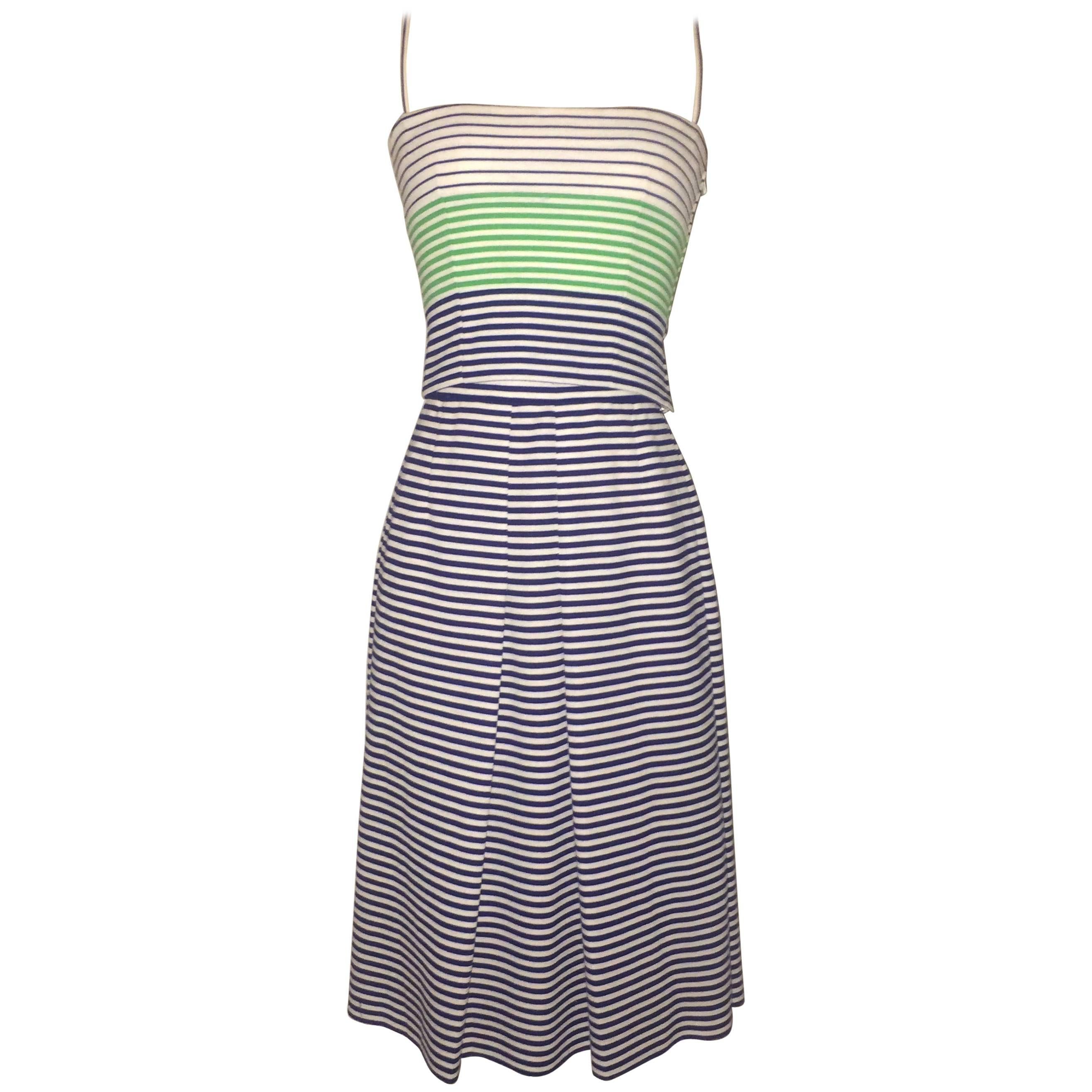 Lanvin 1960s Blue and White Striped Crop Tank Top and Skirt Sun Dress Ensemble  For Sale