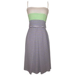 Lanvin 1960s Blue and White Striped Crop Tank Top and Skirt Sun Dress Ensemble