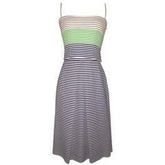 Lanvin 1960s Blue and White Striped Crop Tank Top and Skirt Sun Dress Ensemble 2