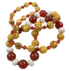 Bakelite and Lucite Extra Long Necklace Assorted Fall Colors