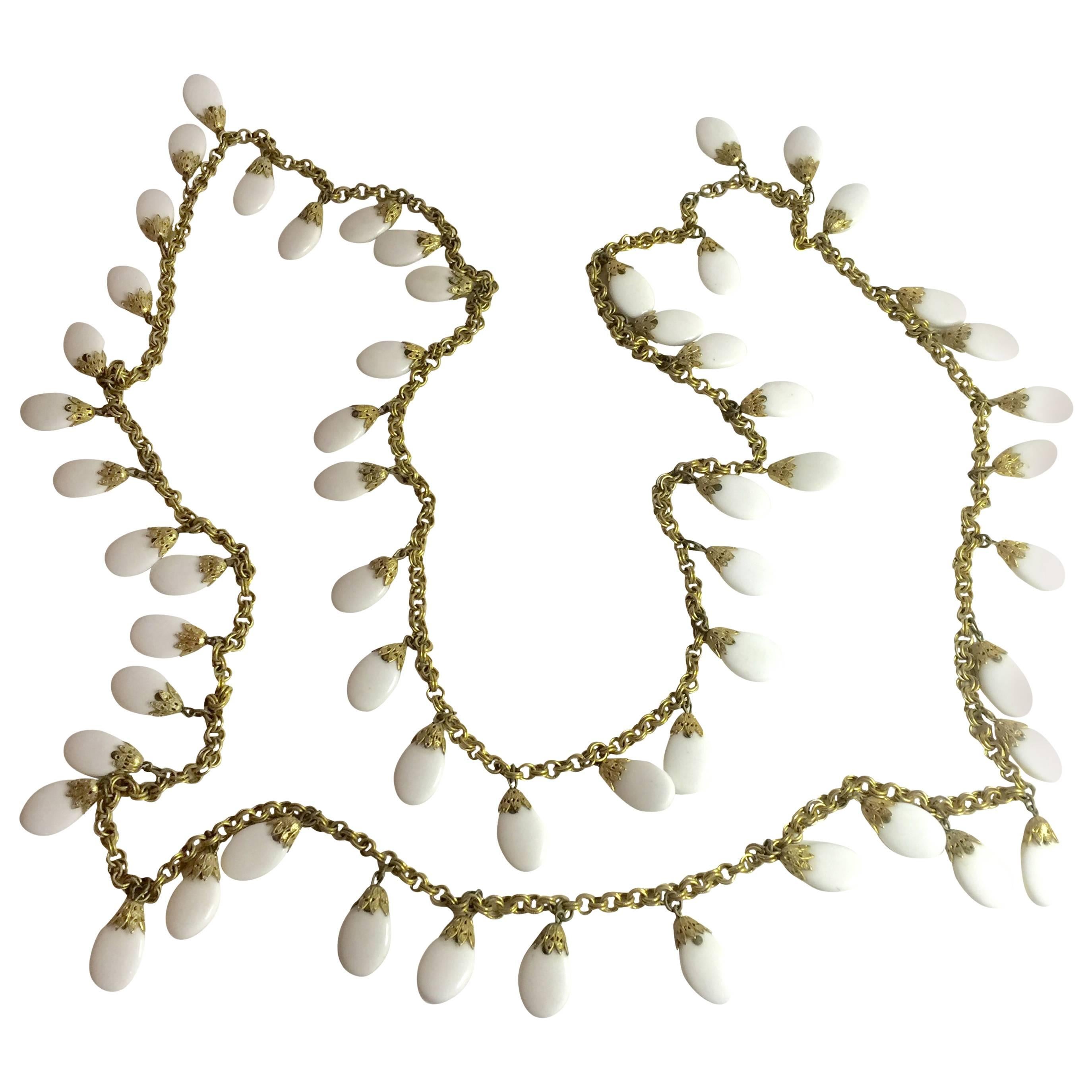1960s NAPIER 82" Long Gold chain and White Resin Opera length Necklace/Earrings For Sale