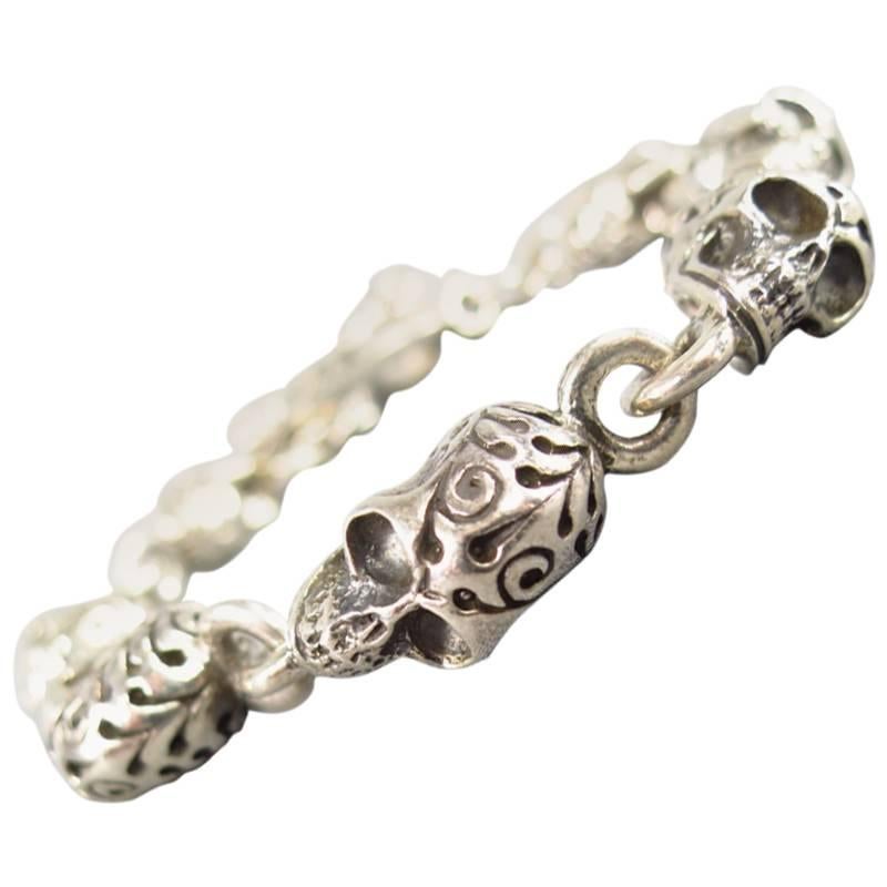 KING BABY Sterling Silver Skull Chain 
Crown Day of the Dead Bracelet Bracelet