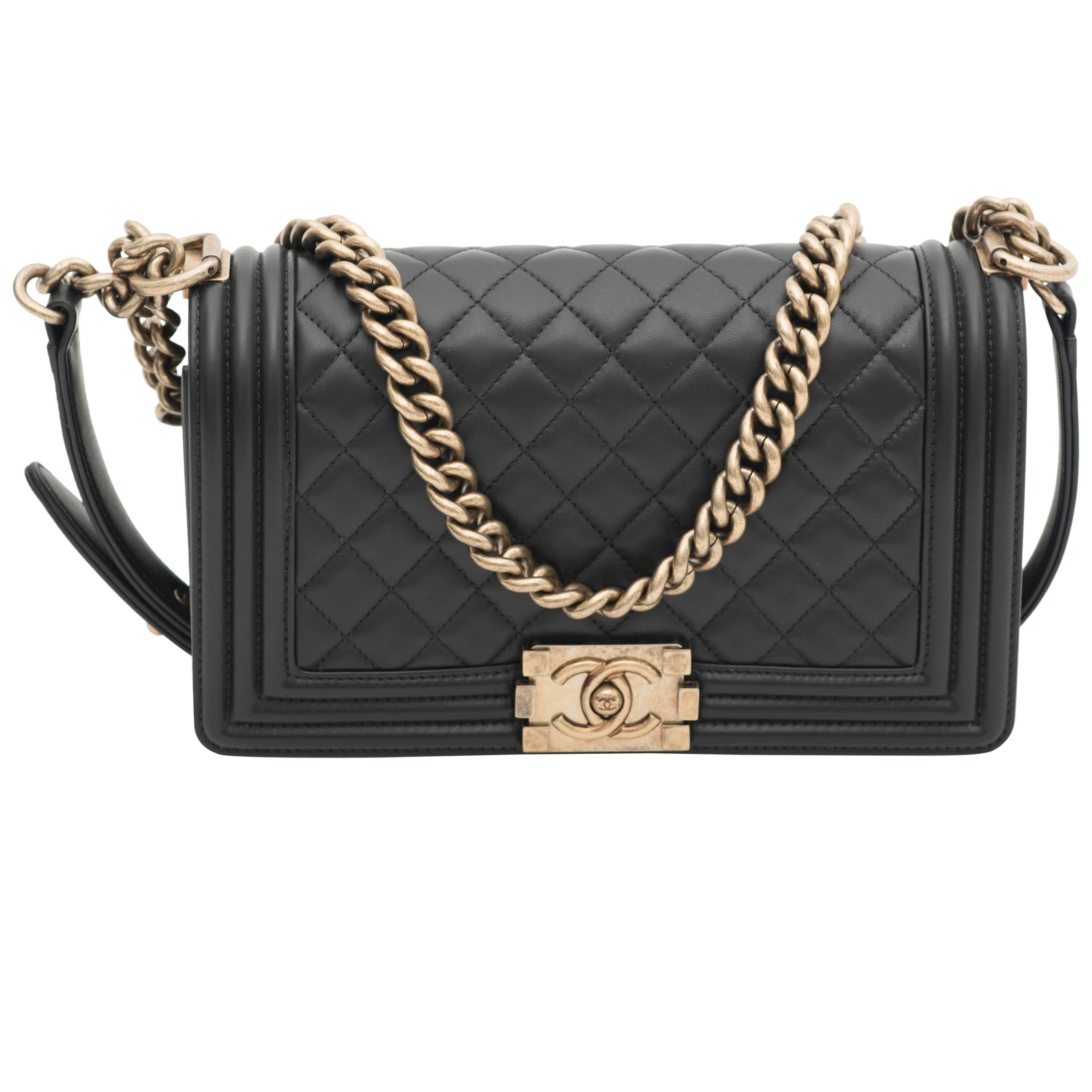 Chanel Old Medium Flap Bag Quilted Leather For Sale