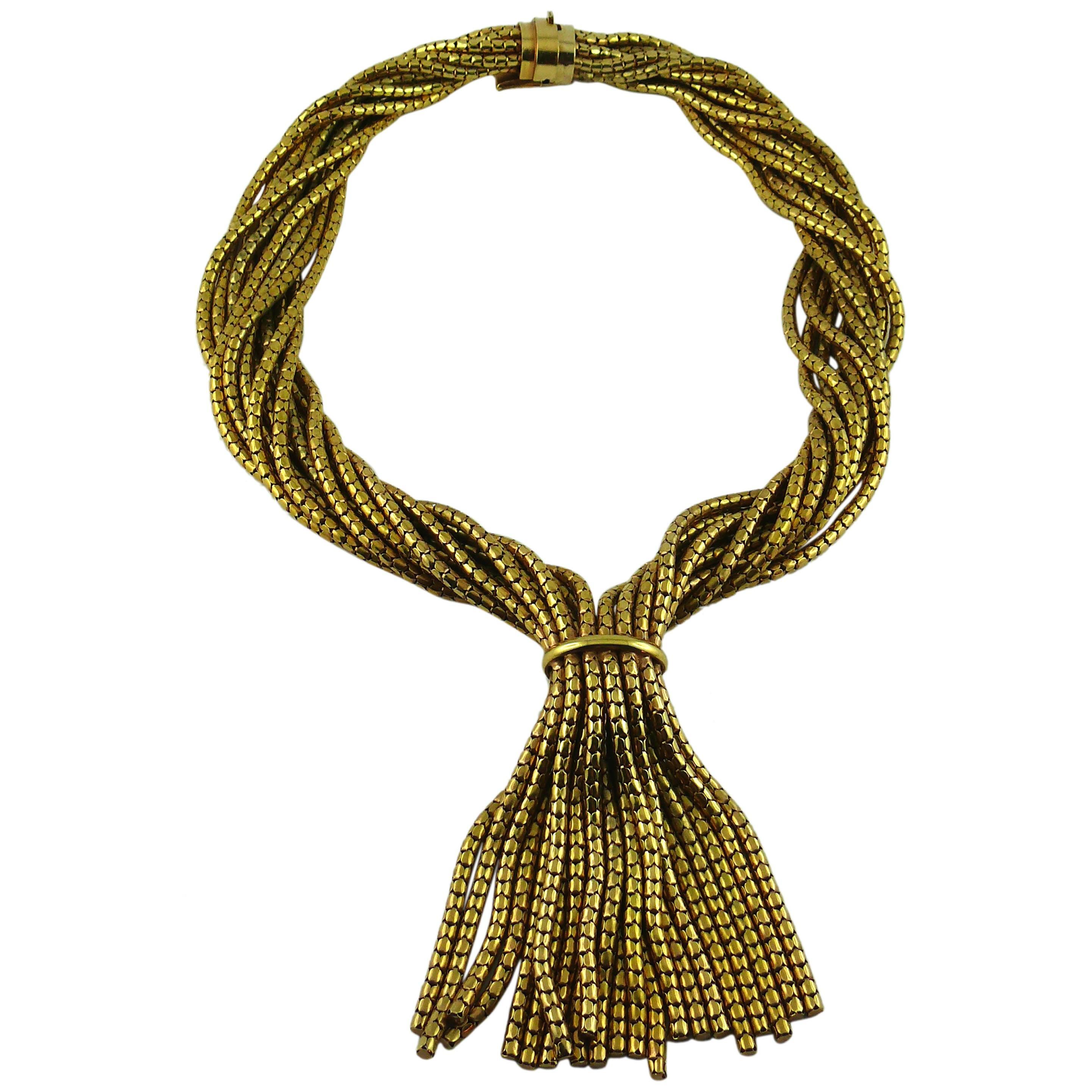 Christian Dior Vintage Gold Toned Multi Chain Tassel Necklace 1967