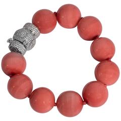 Chic Faux Coral Bead Diamond Clasp Bracelet 1