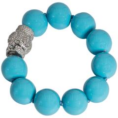 Chic Faux Turquoise Bead Diamond Clasp Bracelet