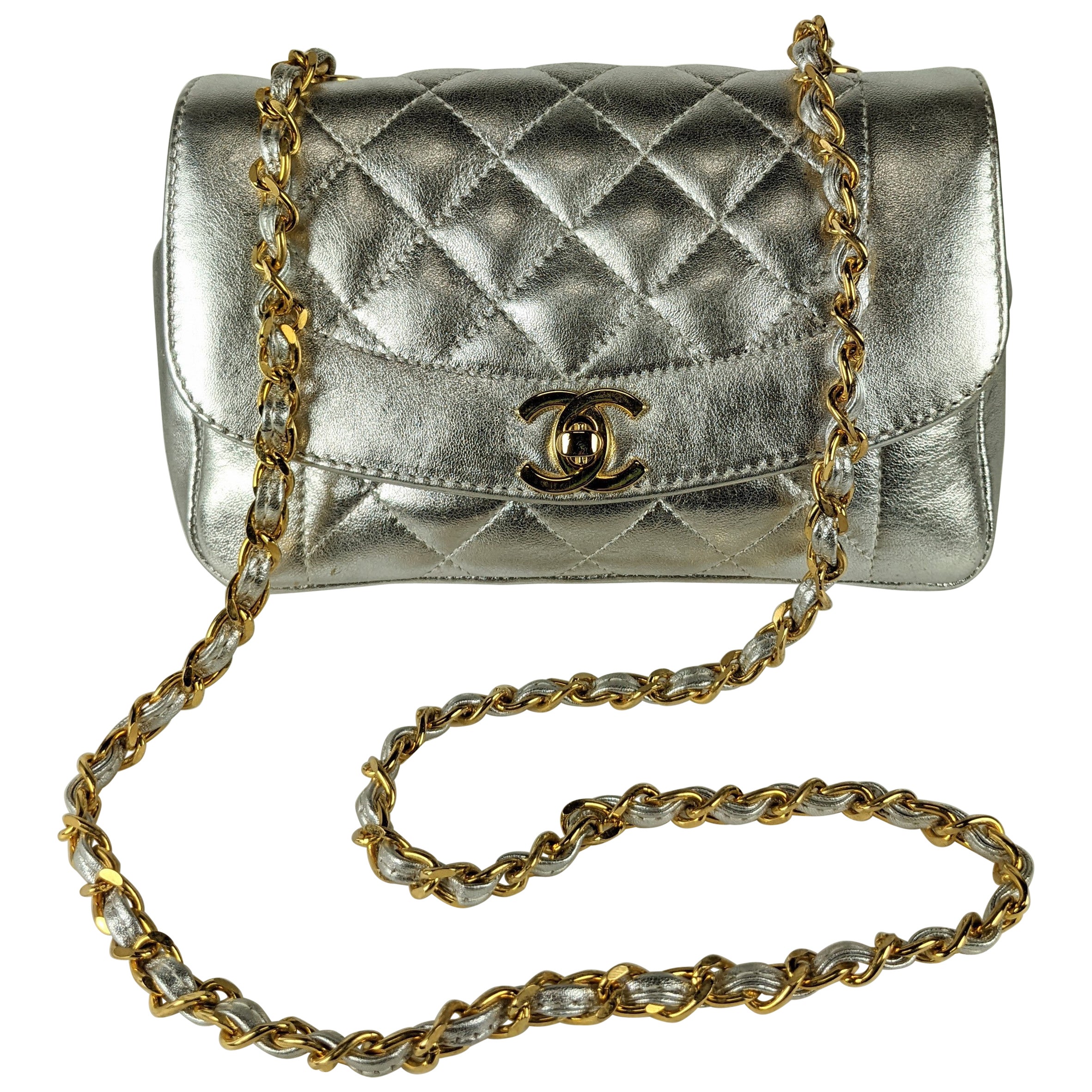 Chanel Metallic Silver Lambskin Mini For Sale