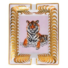Vintage Hermes Change Tray Tigre Royal Or / Rose Hand Painted New w/ Box
