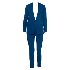 Stella McCartney - Blazer en crêpe bleu boutonné à l'avant et pantalon à fermeture éclair à la taille S