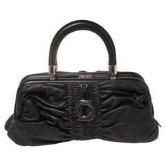 Christian Dior Black Lambskin Leather Small Frame Tote