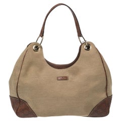Gucci Beige/Braun Guccissima Hobo Bag aus Leder und Segeltuch