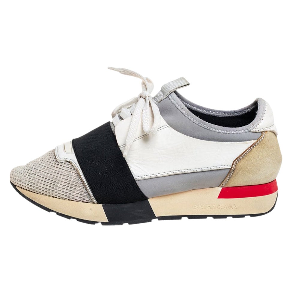 Balenciaga Multicolor Mesh And Leather Race Runner Low Top Sneakers Size 38 For Sale