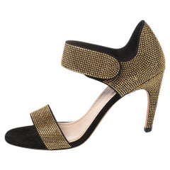 Dior Black Suede Stud Embellished Couture Choc Ankle Strap Sandals Size 39