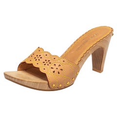 Louis Vuitton Tan Leather Wooden Slide Clog Sandals Size 40.5