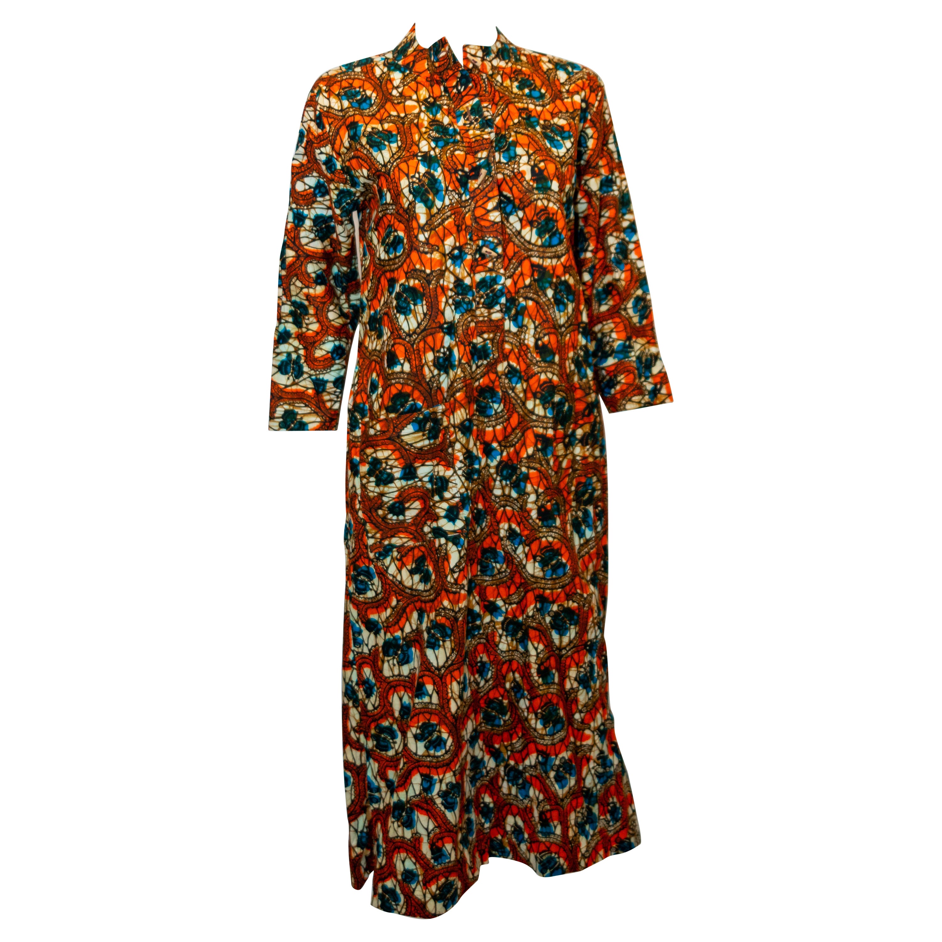 Vintage African Print , Ivory Coast Couture Shift Dress For Sale