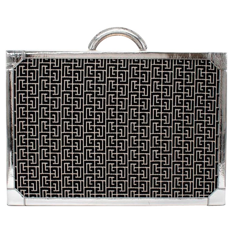 Balmain Monogram Jacquard Metallic Croc-Effect Leather Trim Suitcase