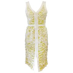 renta oscar dress scalloped ribbon silk bright beads yellow