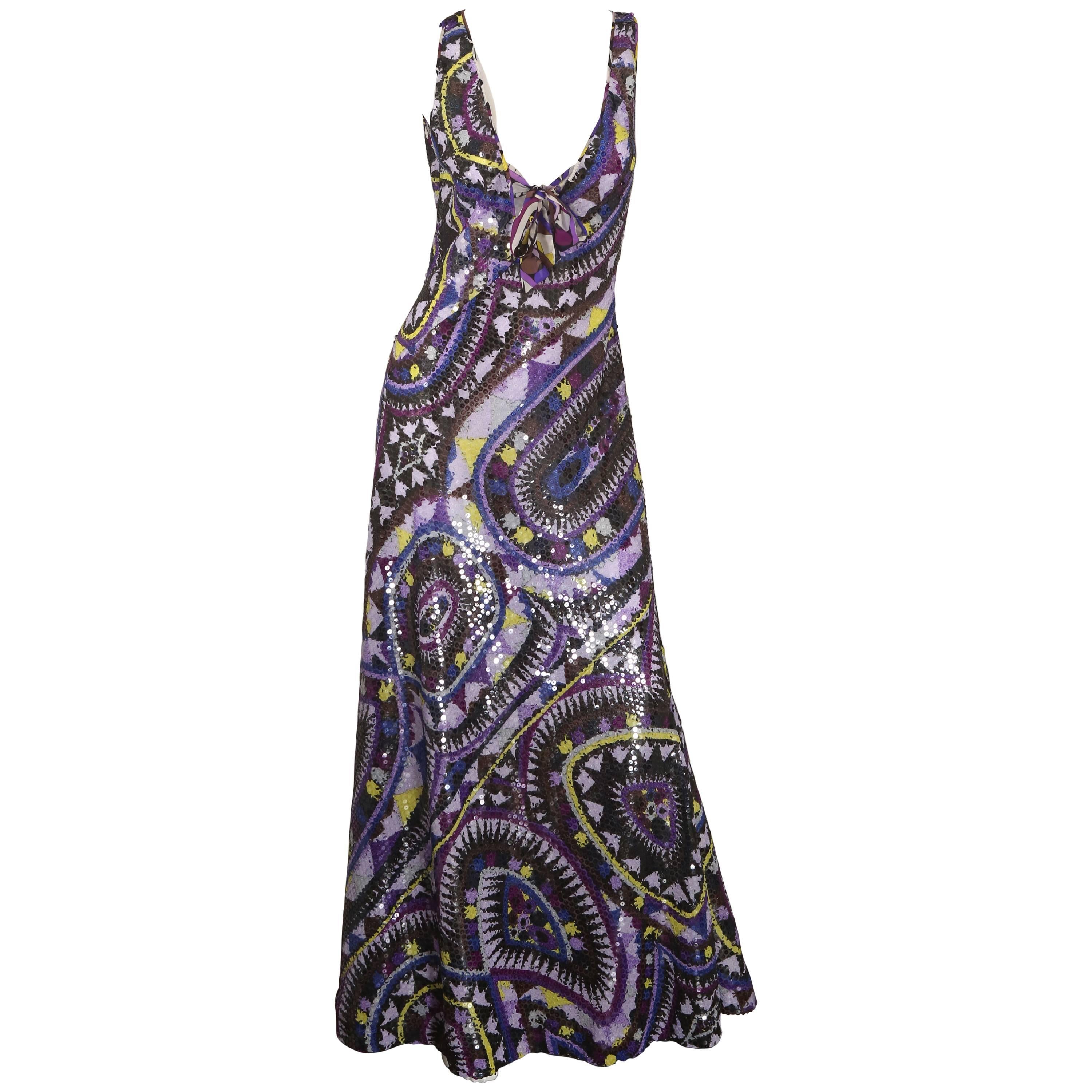 Emilio Pucci Purple/Multi Signature Printed Sequin Gown