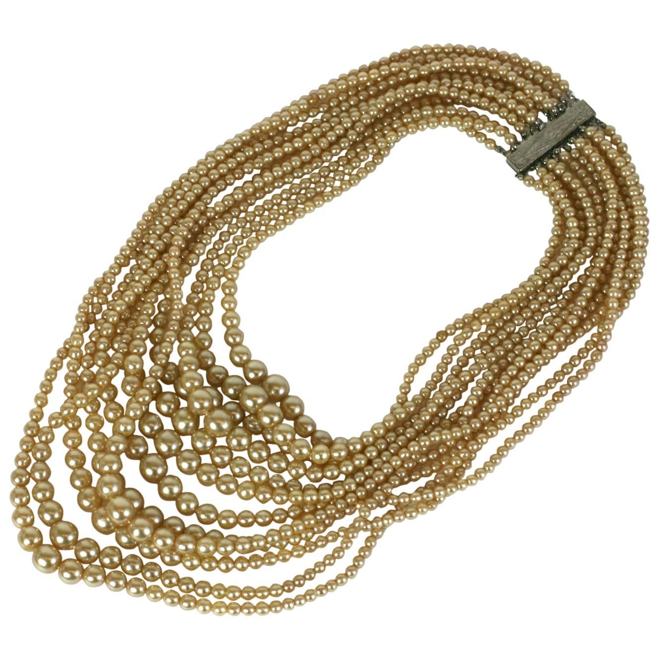 Glamorous Multi Strand Swag Pearl Necklace