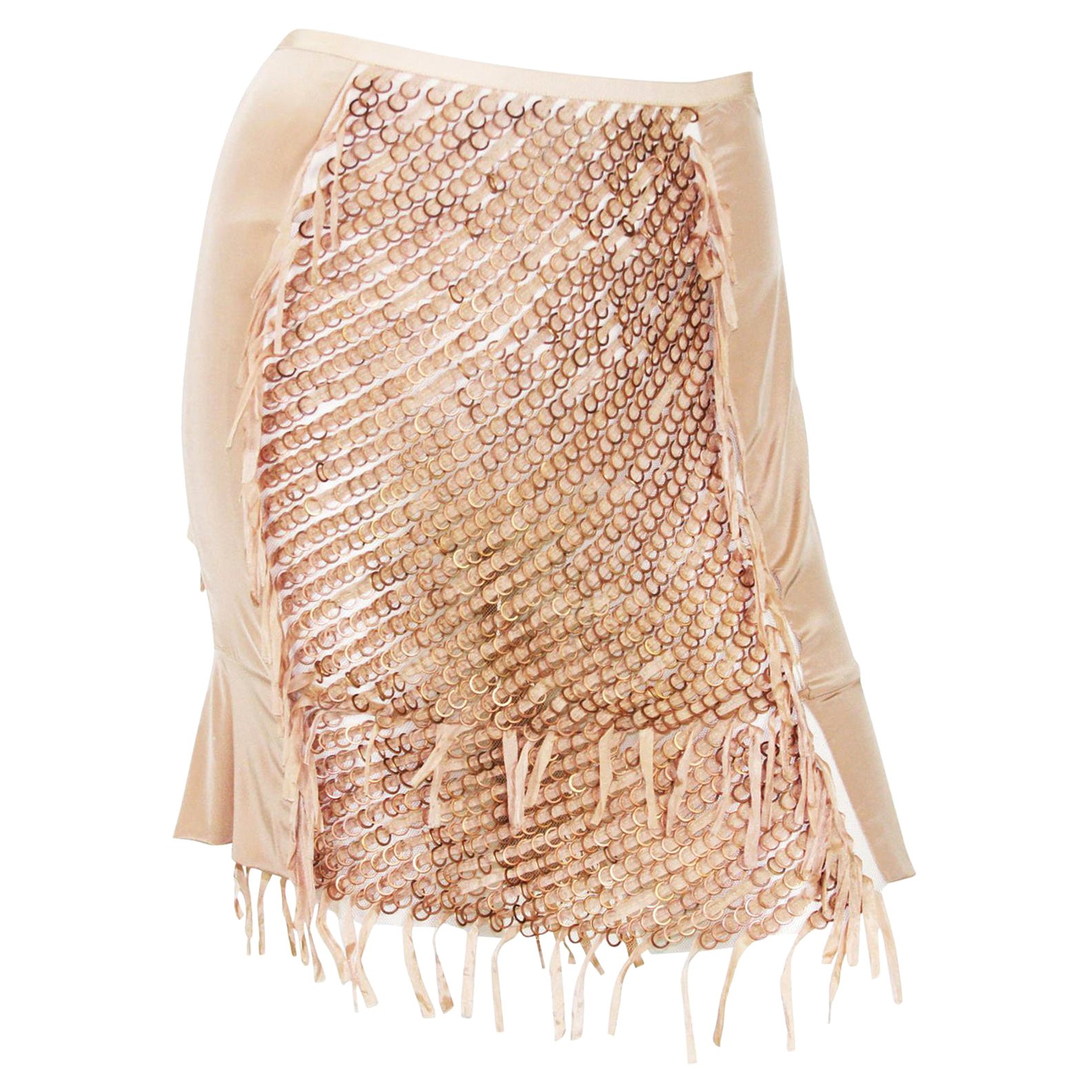 Tom Ford for Gucci Runway S/S 2004 Sheer Nude Rings Ribbon Mini Skirt It 42 For Sale