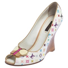 Louis Vuitton Multicolor Coated Canvas Primrose Wedge Pumps Size 38.5