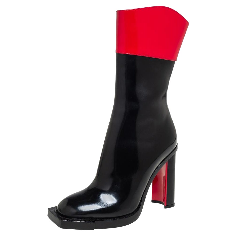 Alexander McQueen Red/Black Patent Leather Calf Length Boots Size 38.5 For Sale