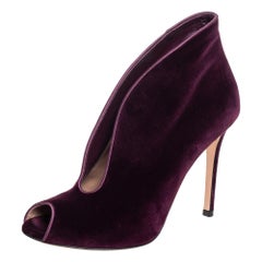 Gianvito Rossi Purple Velvet Vamp Peep Toe Booties Size 37.5