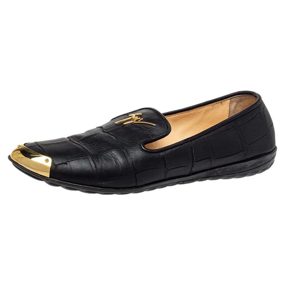 Giuseppe Zanotti Black Croc Embossed Leather Slip On Loafers Size 37.5 For Sale