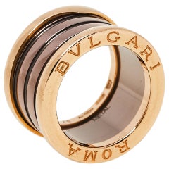 Bvlgari B.Zero1 Roma Bronze Ceramic 18K Rose Gold 4-Band Ring Size 48