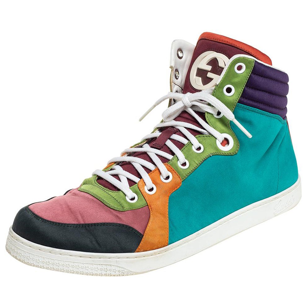 Gucci Multicolor Satin Coda High Top Sneakers Size 42.5