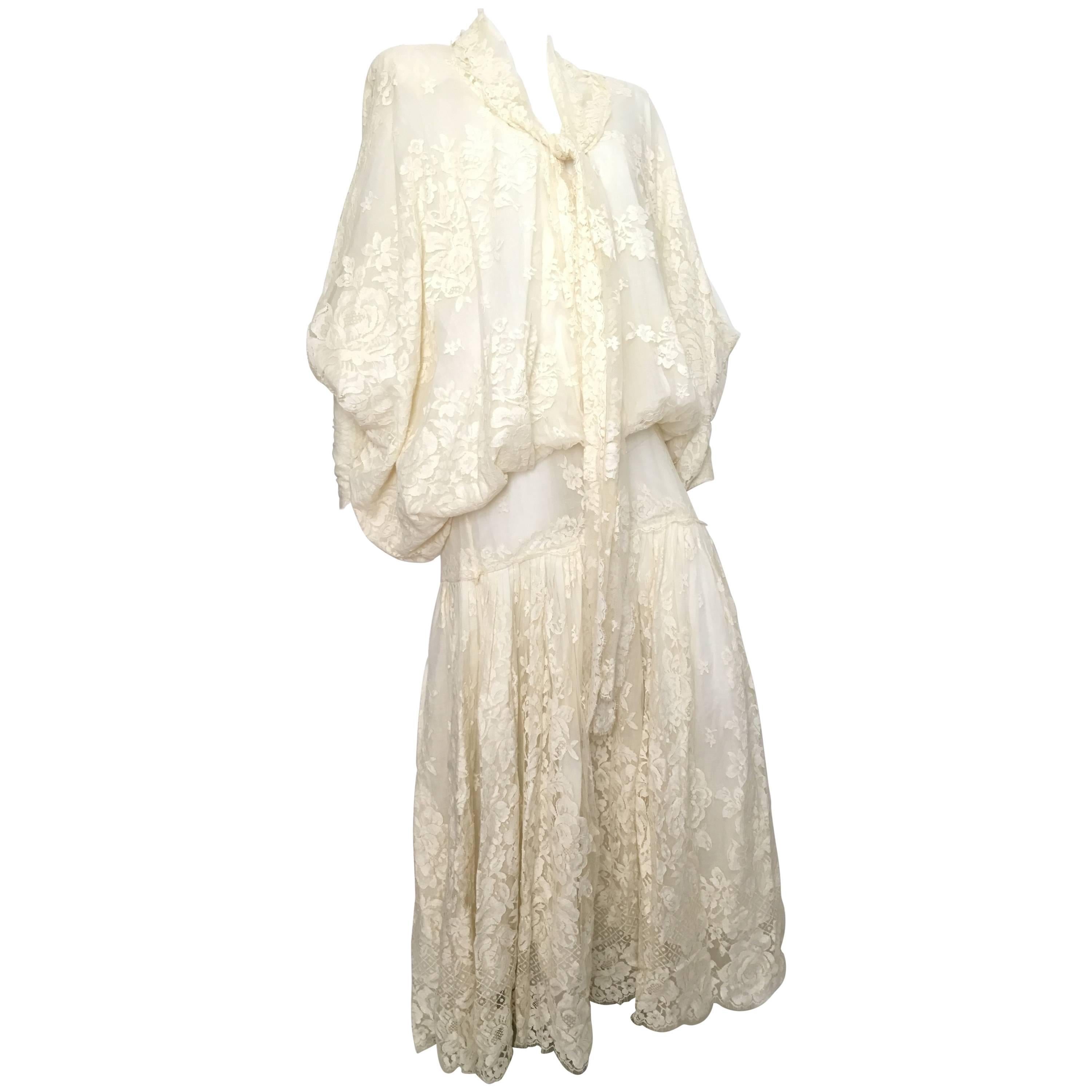 Norma Kamali 1984 Lace Wedding Gown Size 10.