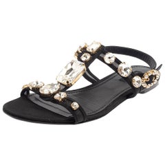 Dolce & Gabbana Schwarz Mesh und Stoff Kristall verschönert Zehenhose Größe 39,5