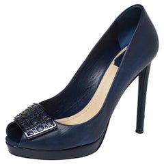 Dior Blue Leather Peep Toe Pumps Size 37
