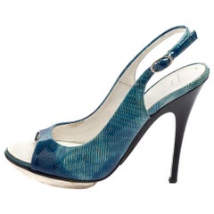 Giuseppe Zanotti Blue Patent Leather Slingback Sandals Size 35