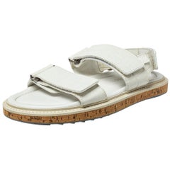 Louis Vuitton White Croc Embossed Leather Flat Slingback Sandals Size 40