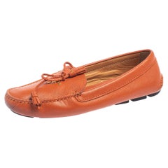 Prada Orange Leather Bow Slip On Loafers Size 38