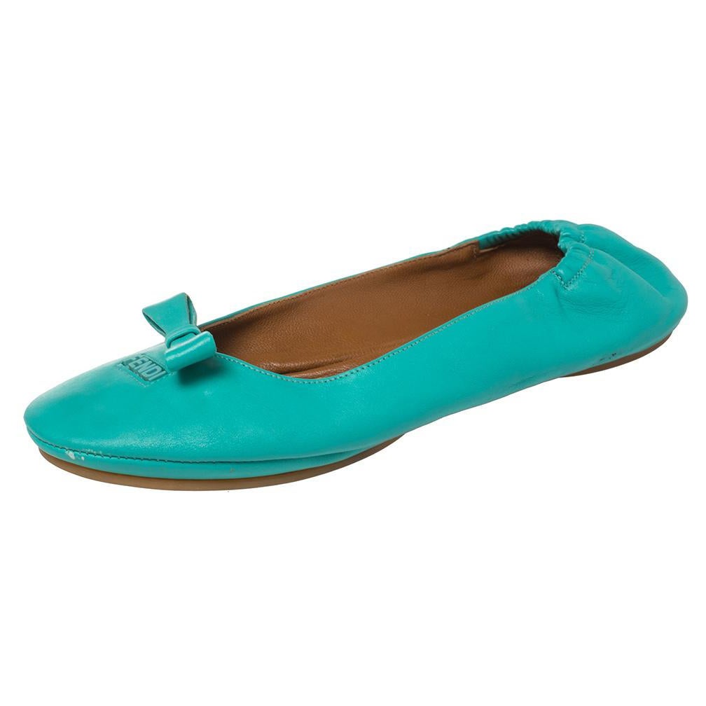 Fendi - Ballerines en cuir vert, taille 40