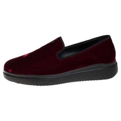 Used Giuseppe Zanotti Burgundy Velvet Smoking Slippers Size 42