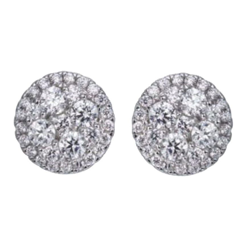 1.42 Carat Cubic Zirconia Sterling Silver Round Halo Cluster Stud Earrings For Sale