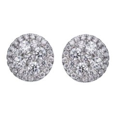 1.42 Carat Cubic Zirconia Sterling Silver Round Halo Cluster Stud Earrings
